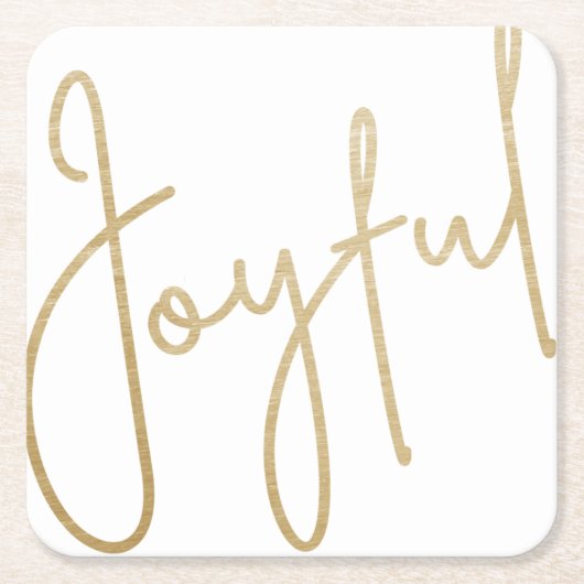 Goud JOYFUL op Witte Kerstmis Kartonnen Onderzetters (Voorkant)