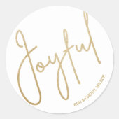 Goud JOYFUL op Witte Kerstmis Ronde Sticker (Voorkant)