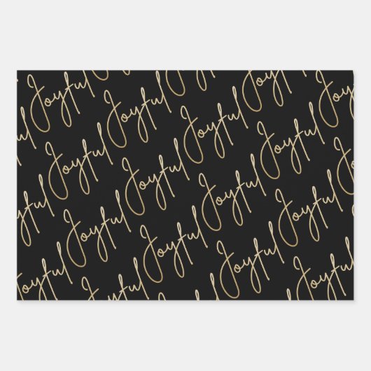 Goud JOYFUL op zwart Inpakpapier Vel (Voorkant 2)