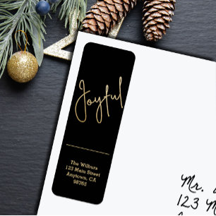 Goud JOYFUL op Zwarte Kerst Retouradres Etiket
