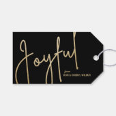 Goud JOYFUL op Zwarte Kerstmis Cadeaulabel (Voorkant (Horizontaal))
