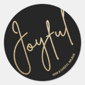 Goud JOYFUL op Zwarte Kerstmis Ronde Sticker (Voorkant)
