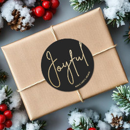 Goud JOYFUL op Zwarte Kerstmis Ronde Sticker
