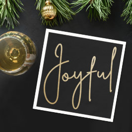 Goud JOYFUL op Zwarte Kerstmis Servet