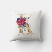 Goud K Monogram Bloemen Bourgogne Rood en Navy Bla Kussen (Achterkant)