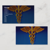 Goud kaduceus tegen blauwe medische achtergrond visitekaartje (Voorkant / Achterkant)