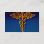 Goud kaduceus tegen blauwe medische achtergrond visitekaartje (Achterkant)