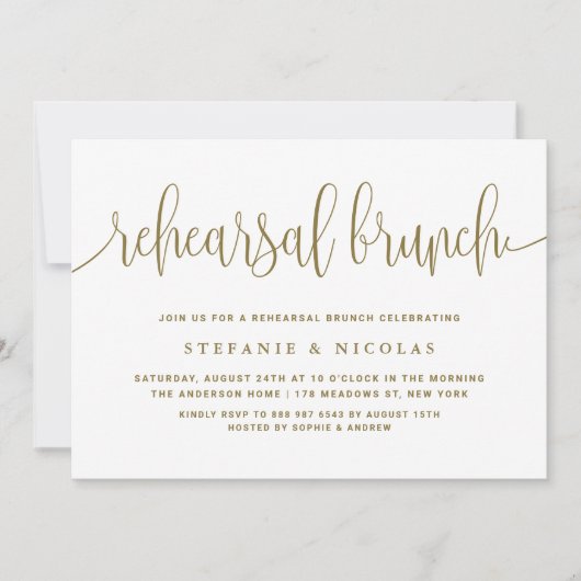 Goud  Kalligrafie Repetitie Brunch Kaart (Voorkant)