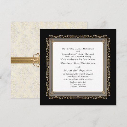 Goud & Kant Barok Formele Elegante Huwelijksuitnod Kaart (Voorkant / Achterkant)