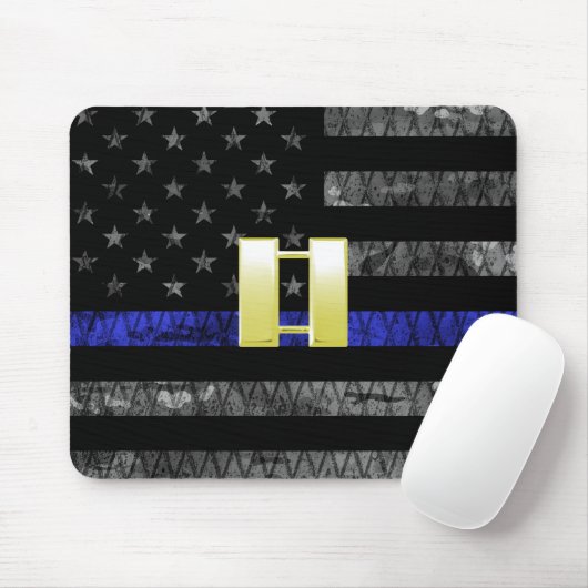 (Goud) Kapitein Thin Blue Line Distress Vlag Muismat (Met muis)