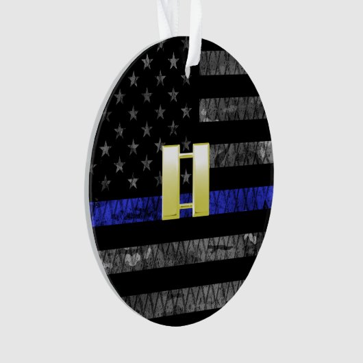 (Goud) Kapitein Thin Blue Line Distress Vlag Ornament (voorkant)