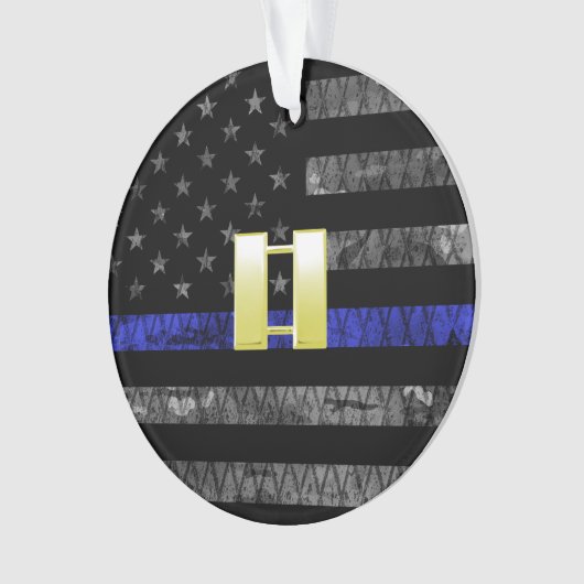 (Goud) Kapitein Thin Blue Line Distress Vlag Ornament (voorkant)