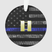 (Goud) Kapitein Thin Blue Line Distress Vlag Ornament (voorkant)