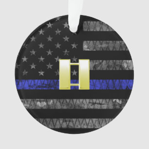 (Goud) Kapitein Thin Blue Line Distress Vlag Ornament