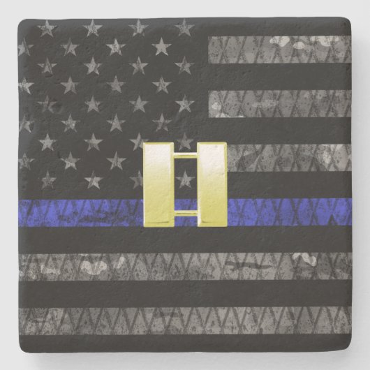(Goud) Kapitein Thin Blue Line Distress Vlag Stenen Onderzetter (Voorkant)
