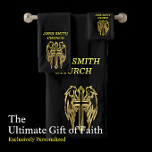 Goud katholiek kruis met vleugels bad handdoek