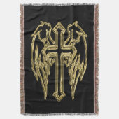 Goud katholiek kruis met vleugels deken (Voorkant Verticaal)