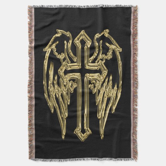 Goud katholiek kruis met vleugels deken (Voorkant Verticaal)