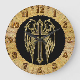 Goud katholiek kruis met vleugels grote klok