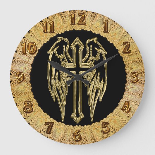 Goud katholiek kruis met vleugels grote klok (Voorkant)