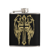 Goud katholiek kruis met vleugels heupfles (Voorkant)