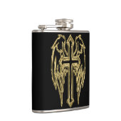 Goud katholiek kruis met vleugels heupfles (Rechts)