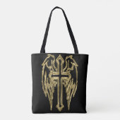 Goud katholiek kruis met vleugels tote bag (Achterkant)