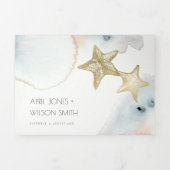 GOUD KATOENBLAUWE STRAND STER WATERVERF TROUWEN DRIELUIK UITNODIGING (Cover)