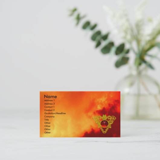 GOUD KELTISCH HART JUWEEL, Levendig Ruby Rood, Gee Visitekaartje (Staand voorkant)