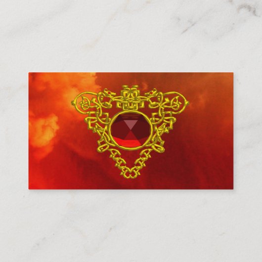 GOUD KELTISCH HART JUWEEL, Levendig Ruby Rood, Gee Visitekaartje (Achterkant)