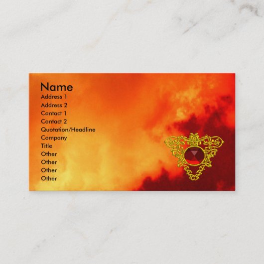 GOUD KELTISCH HART JUWEEL, Levendig Ruby Rood, Gee Visitekaartje (Voorkant)