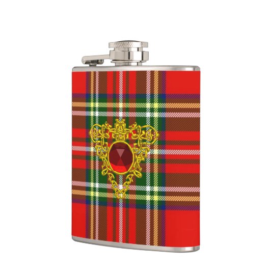 GOUD KELTISCH HART MET RODE RUBY OP SCHOTSE TARTAN HEUPFLES (Links)