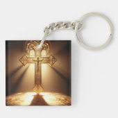 Goud Keltisch Kruis met Kruisiging Sleutelhanger (Achterkant)