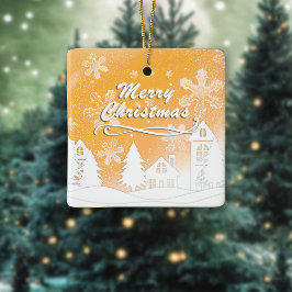 Goud Kerst Wit Sneeuw Huis Nieuwjaar Keramisch Ornament