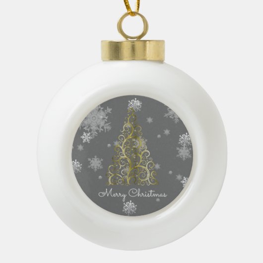 Goud kerstboom en snowflakes omwoeld Ornament (Voorkant)