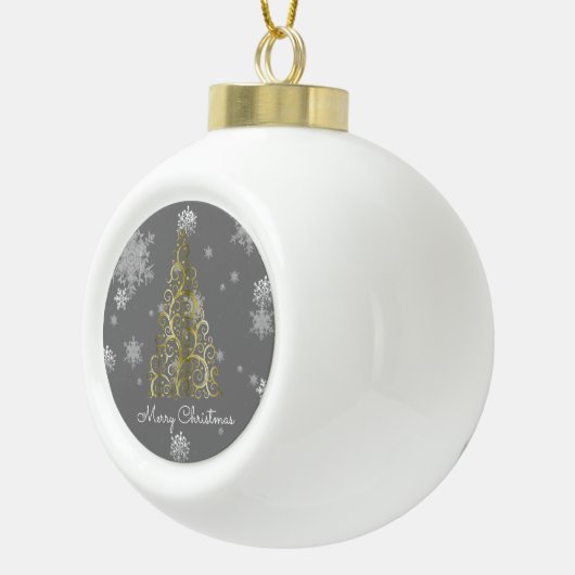 Goud kerstboom en snowflakes omwoeld Ornament (Rechts)
