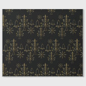 Goud kerstboomblauw en Snowflake Pattern Cadeaupapier (Vlak)