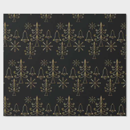 Goud kerstboomblauw en Snowflake Pattern Cadeaupapier (Vlak)