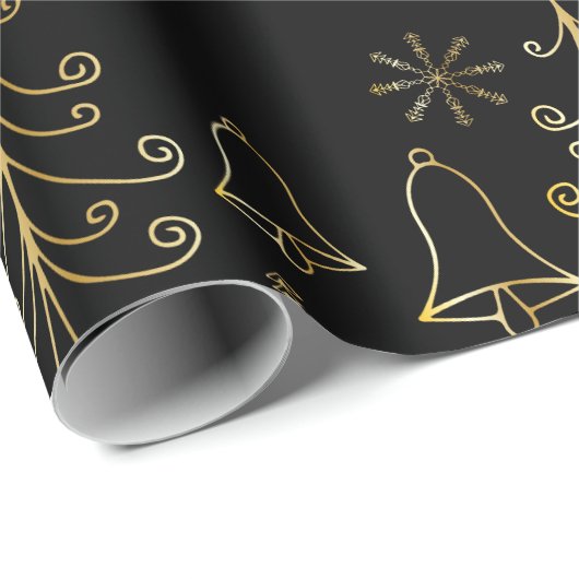 Goud kerstboomblauw en Snowflake Pattern Cadeaupapier (Rol Hoek)