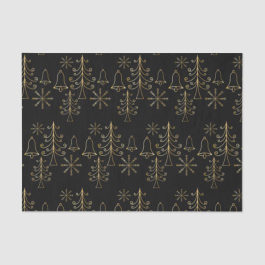 Goud kerstboomblauw en Snowflake Pattern Tissuepapier (Voorkant)