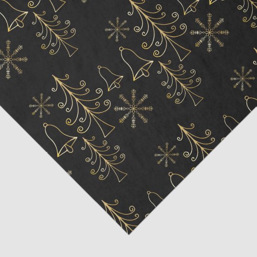 Goud kerstboomblauw en Snowflake Pattern Tissuepapier (Detail)