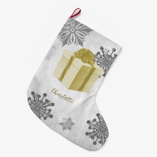 Goud kerstcadeau-feestdag grote kerstsok (Voorkant (Hangend))