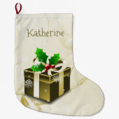 Goud kerstcadeau stoppen grote kerstsok (Voorkant)