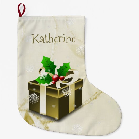 Goud kerstcadeau stoppen grote kerstsok (Voorkant)