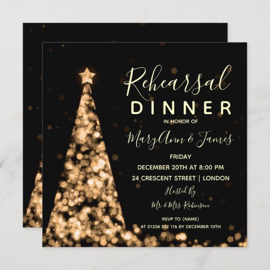 Goud kerstfeest bruiloft kaart (Voorkant / Achterkant)