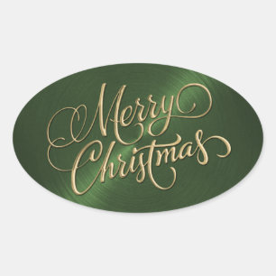 Goud Kerstmis op Groen Ovale Sticker