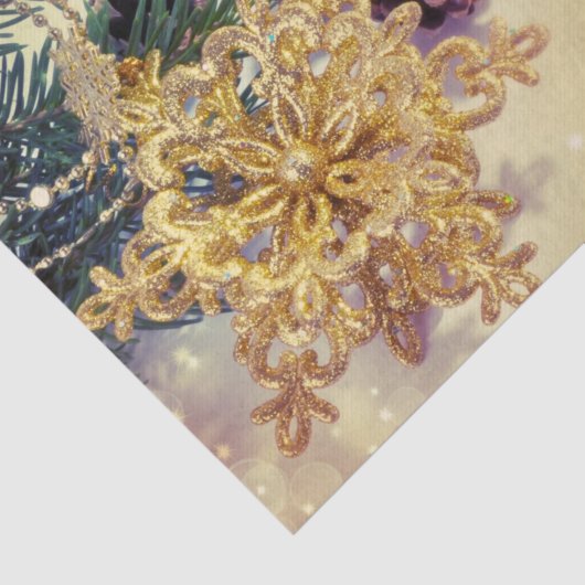 Goud kerstsierbloemen en paarse bloemen tissuepapier (Detail)