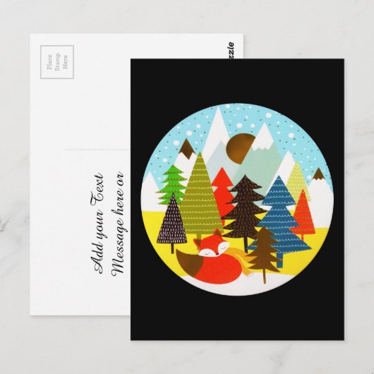 Goud kerstwinter Baby Fox Pine Forest Briefkaart (Voorkant / Achterkant)