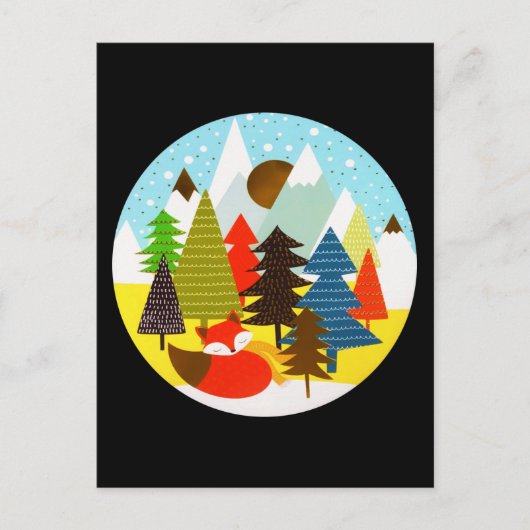 Goud kerstwinter Baby Fox Pine Forest Briefkaart (Voorkant)