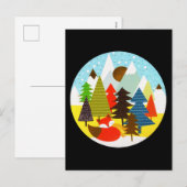 Goud kerstwinter Baby Fox Pine Forest Feestdagenkaart (Voorkant / Achterkant)